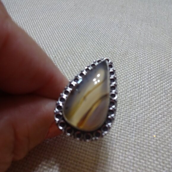 Natural MONTANA AGATE Handmade Sterling 925 Ring Size 7.5 #358C - Picture 3 of 3